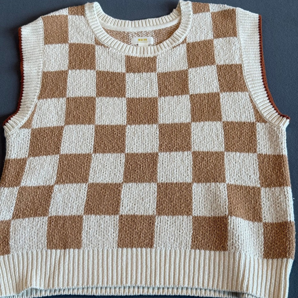 Maeve Anthropologie Checkered Sweater Vest Tan Cream XL OBI731277 - Picture 8 of 8